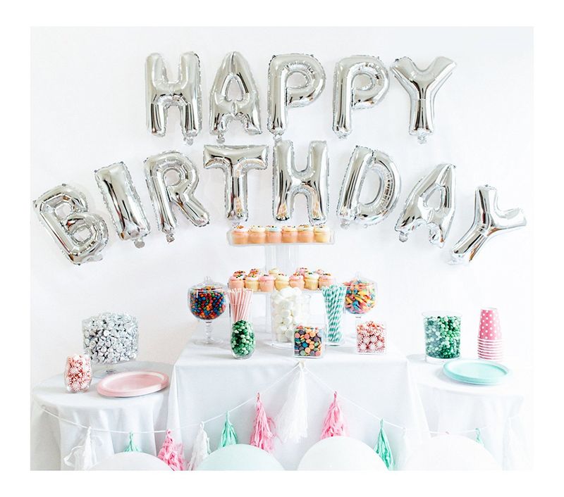 SILVER AIR FILLED BALLOON BIRTHDAY LETTER BANNER