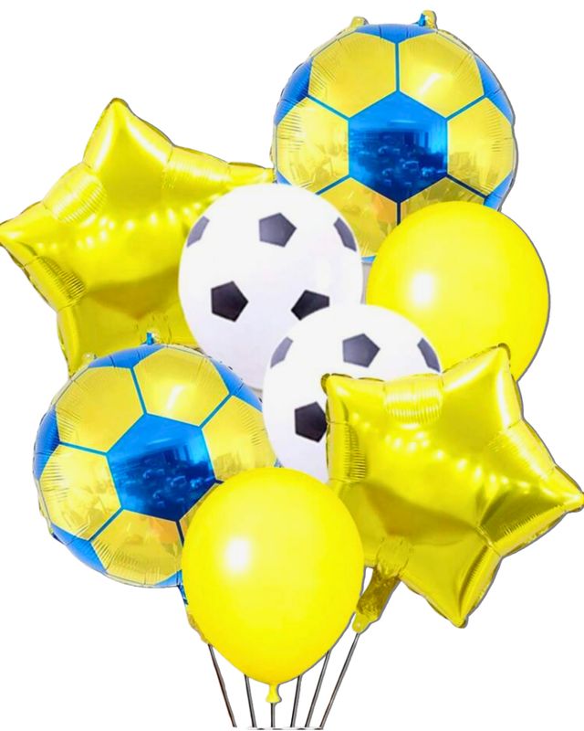 8pcs Soccer Themed Balloon, Yellow &amp; Blue