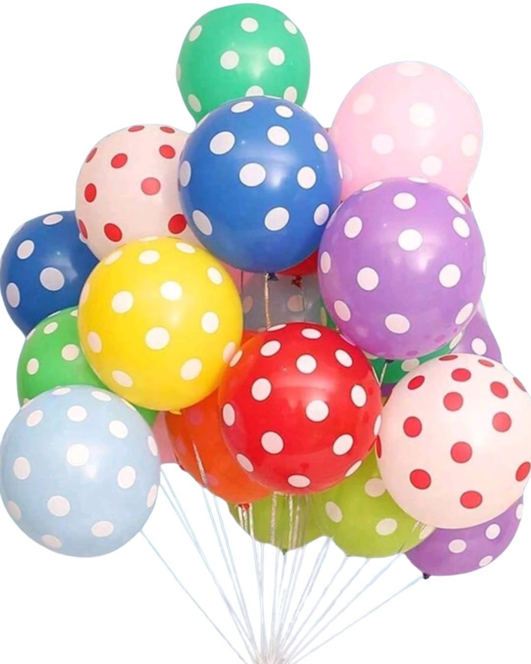 20 AIR-FILLED BALLOONS 25CM VARIOUS COLOURS WITH DOTS