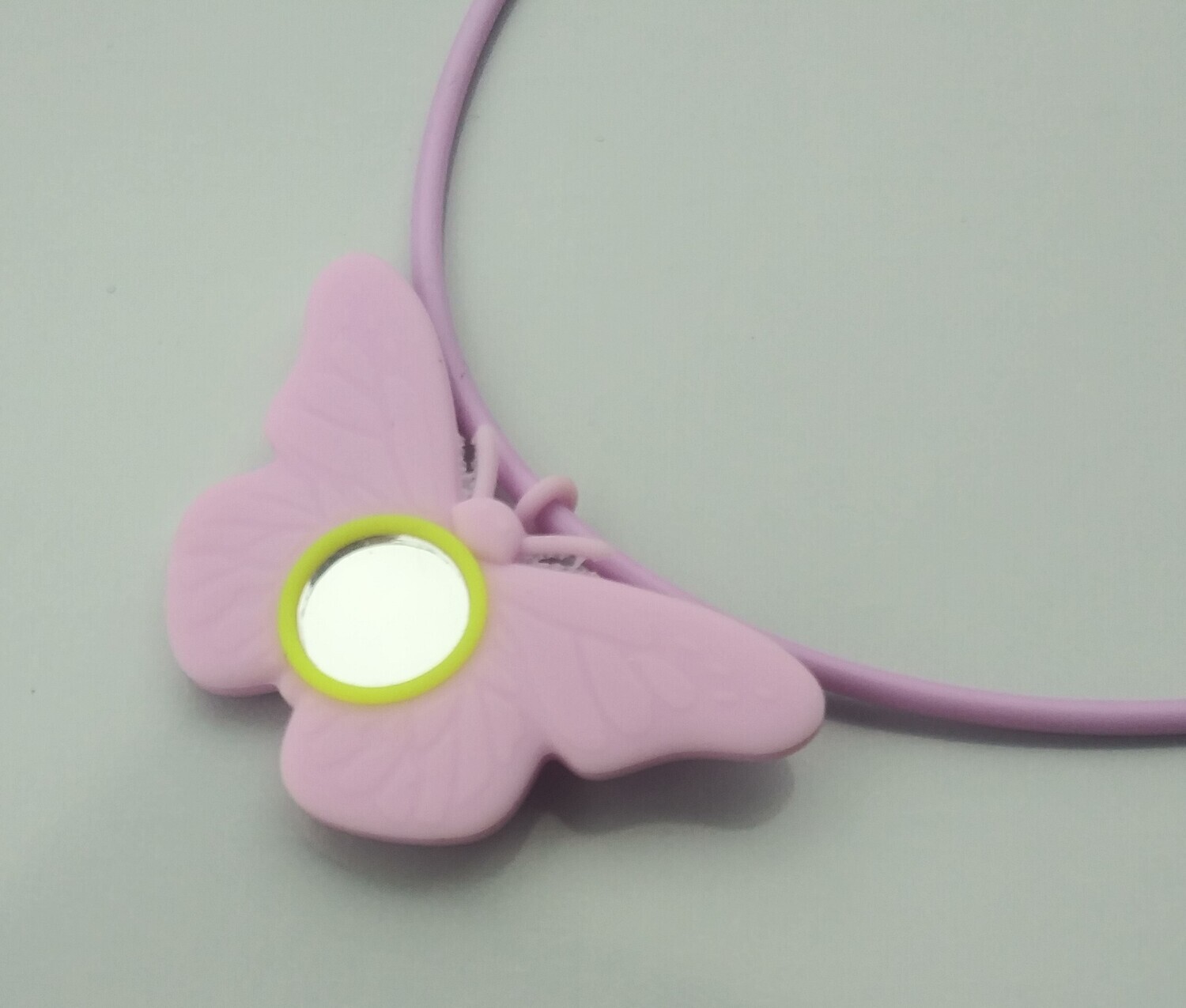 Pink Butterfly with yellow center stretch rubber necklace