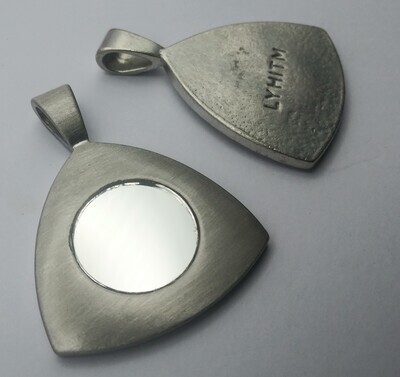 Pewter triangle pendant on black rope