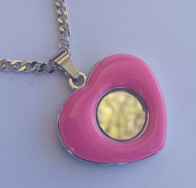 Glossy Pink Heart Mirror Necklace