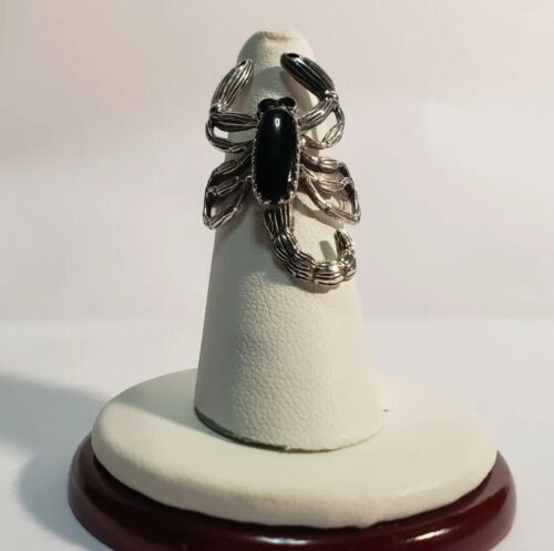 Estate Sterling Silver Ornate 3D Scorpion Ring with Black Onyx Sz 6.25
