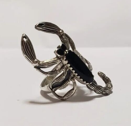 Estate Sterling Silver Ornate 3D Scorpion Ring with Black Onyx Sz 6.25