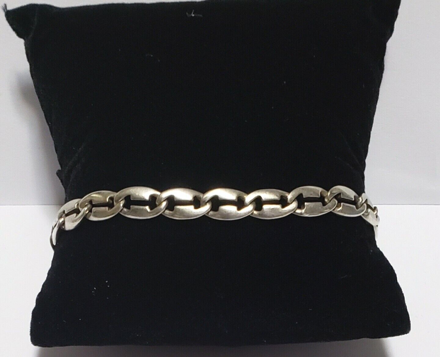 Vintage Sterling Silver Puff Mariner Link Bracelet 7.75"