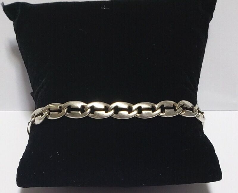 Vintage Sterling Silver Puff Mariner Link Bracelet 7.75"