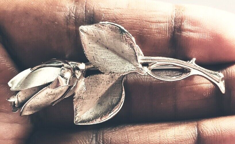 Vintage Sterling Silver 3 Dimensional Rose Shaped Brooch Pin