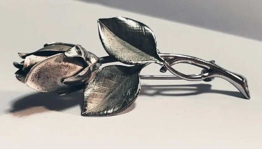 Vintage Sterling Silver 3 Dimensional Rose Shaped Brooch Pin