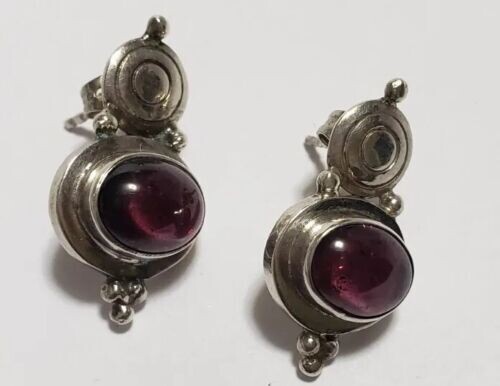 Vintage Estate Greco-Roman Revival Sterling Silver Amethyst Stud Earrings