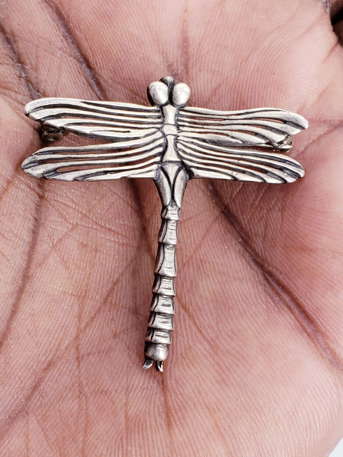 Vintage Hand Engraved & Carved Dragonfly Brooch Pin