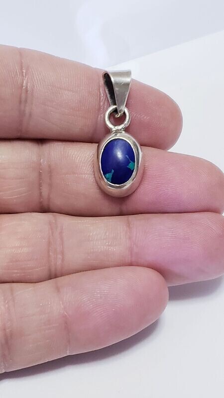 Estate Unique Signed Sterling Silver Natural Chrysocolla Oval Pendant