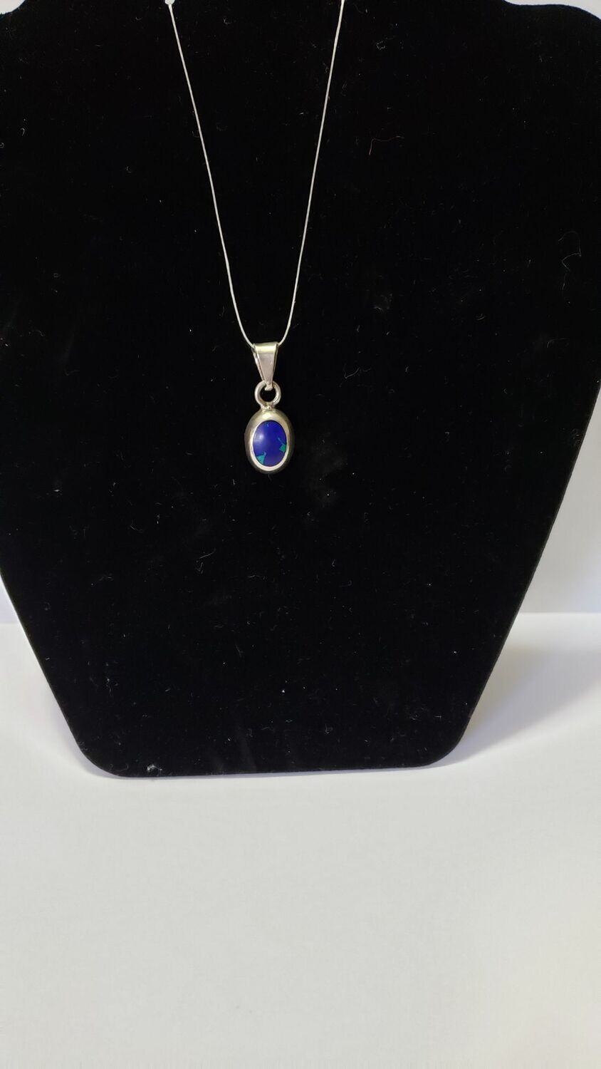 Estate Unique Signed Sterling Silver Natural Chrysocolla Oval Pendant