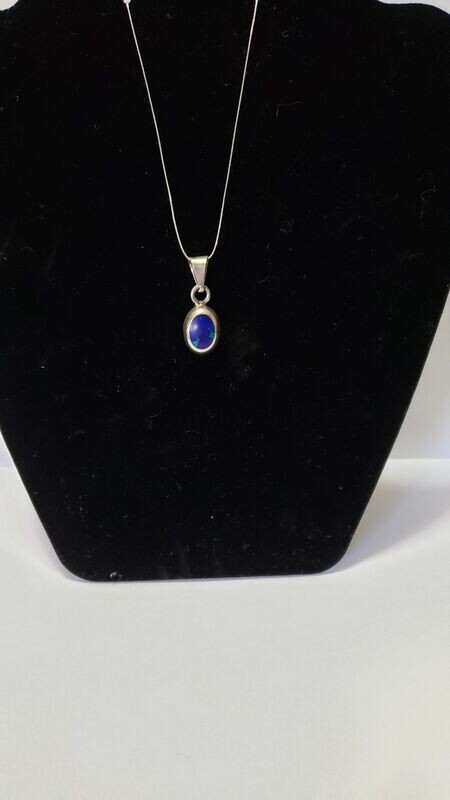 Estate Unique Signed Sterling Silver Natural Chrysocolla Oval Pendant