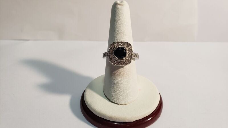 Vintage Estate Sterling Silver Black Spinel Halo Style Cz Engagement Ring sz 8.5