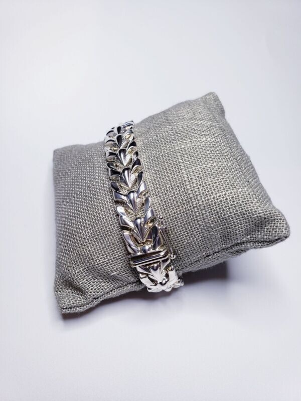 Italian Milor 925 Sterling Silver Stampato Leaf Bracelet 8"