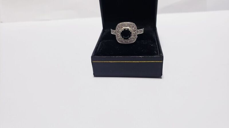 Vintage Estate Sterling Silver Black Spinel Halo Style Cz Engagement Ring sz 8.5