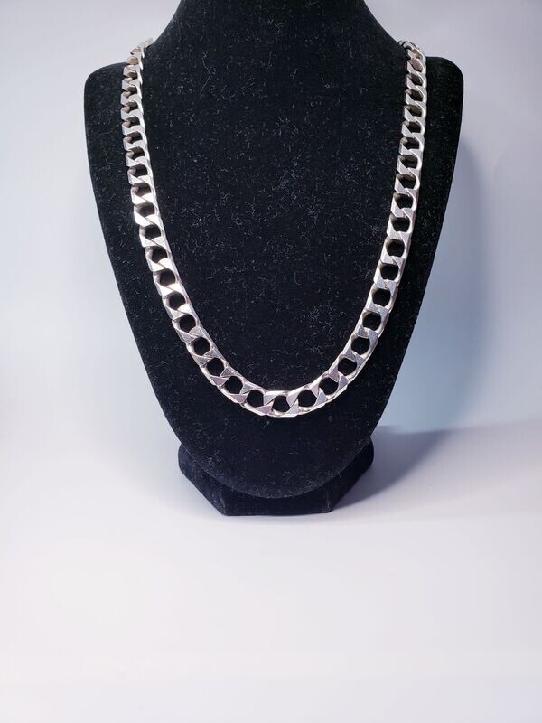 Italian Made Solid Sterling Silver Curb Link Chain Necklace 24"