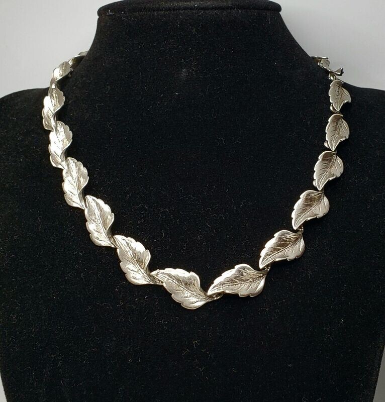 Vintage Hand Engraved Sterling Silver Leaf Design Panel Necklace 14.5"