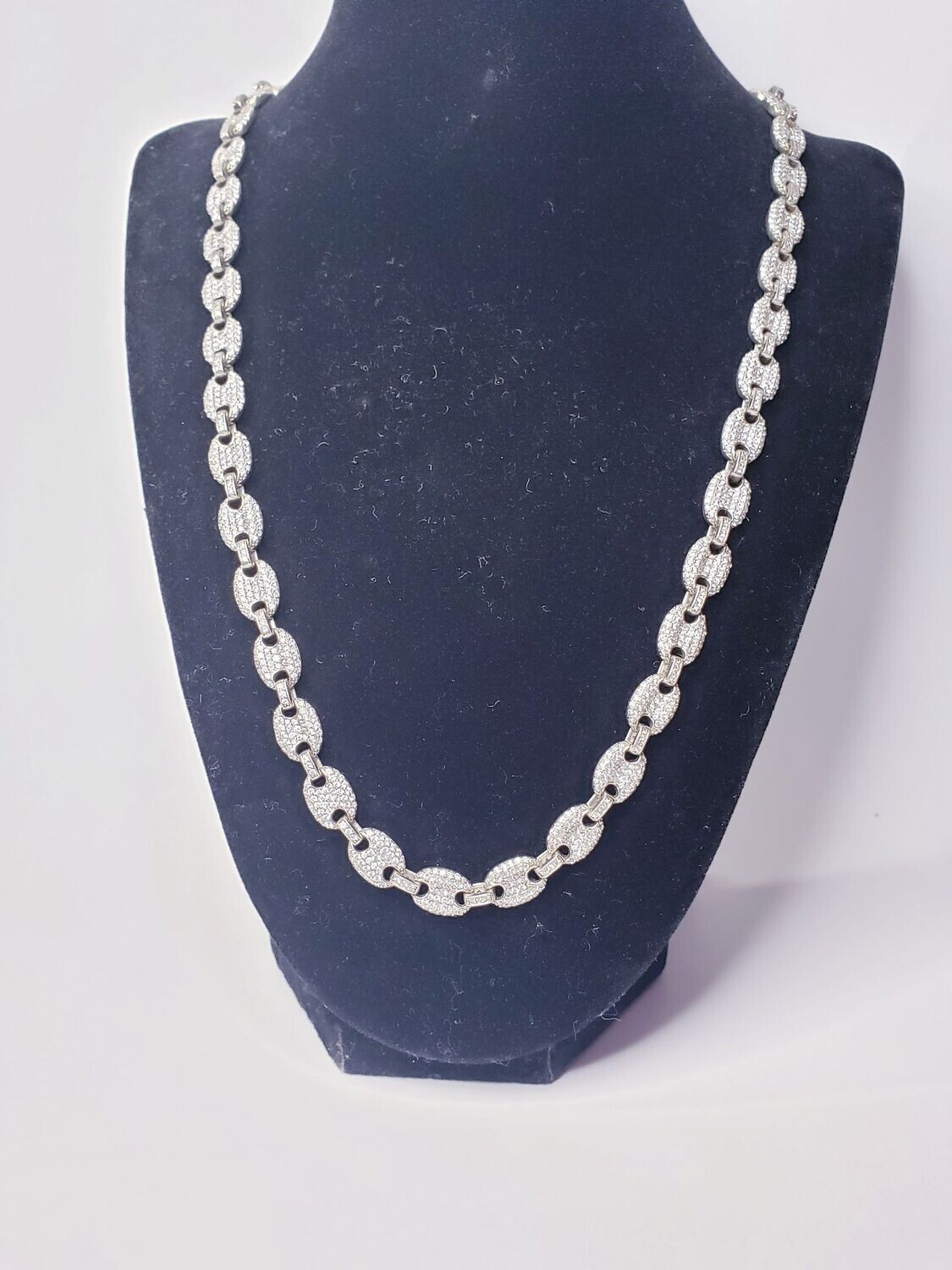 Heavy Real 925 Sterling Silver Puffed Gucci Cz Necklace 24".