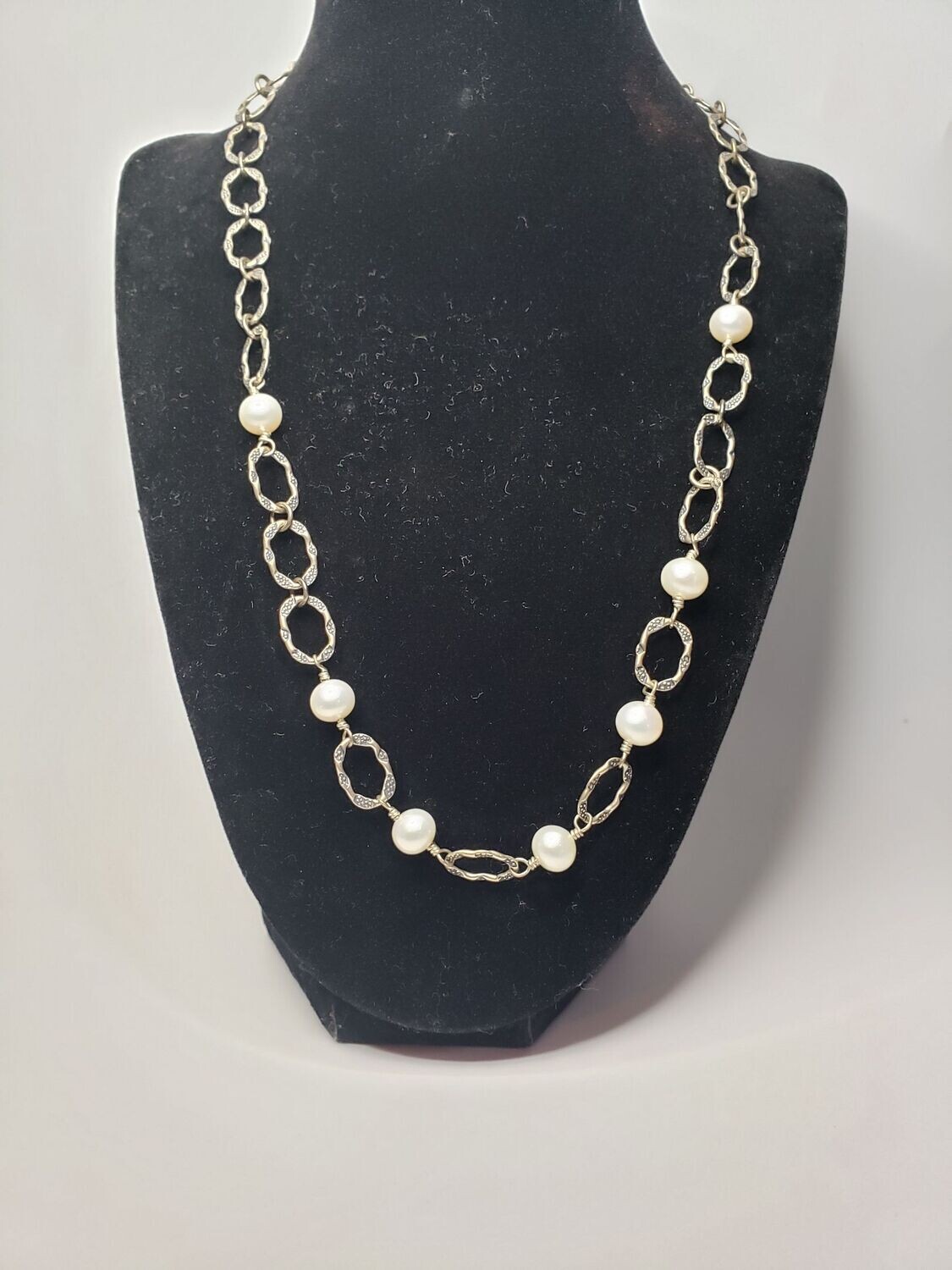 Genuine Pearl &  Sterling Silver Station Necklace 22"