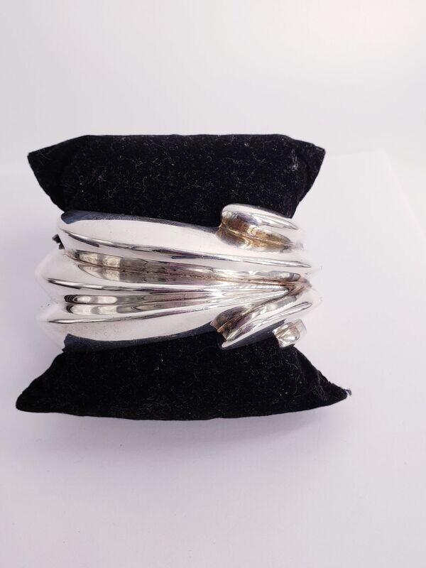 Mikal-Jon Bahaniyan Sterling Silver Art Deco Modernist Style Reversible Bangle Bracelet.