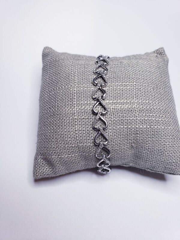 Open Heart Hand Engraved Sterling Silver Crystal Bracelet 8"