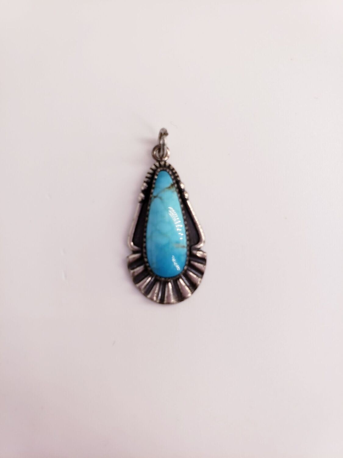 Vintage Hand Made Genuine Native American  Zuni Sterling Silver Turquoise Cabochon Pendant