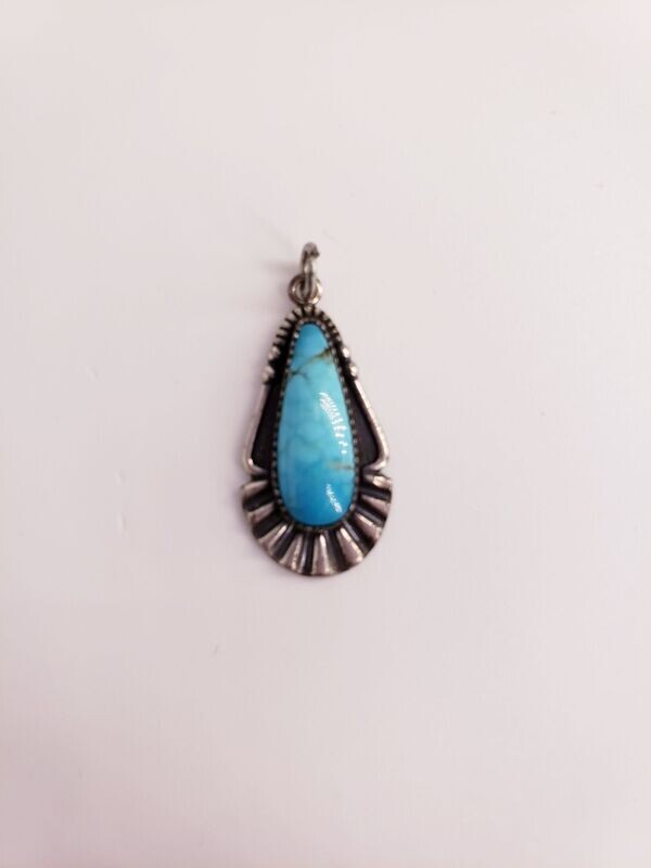 Vintage Hand Made Genuine Native American  Zuni Sterling Silver Turquoise Cabochon Pendant