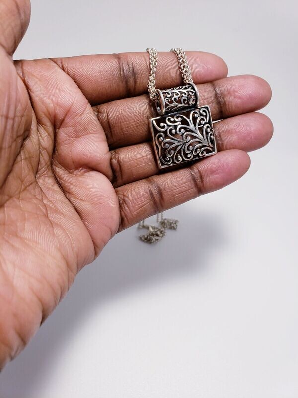 Sterling Silver Filigree Scrollwork Rectangular Slide Pendant