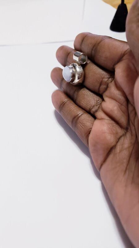 Vintage Sterling Silver Banded Agate Oval Slide Pendant