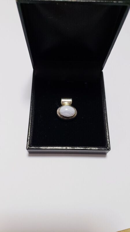 Vintage Sterling Silver Banded Agate Oval Slide Pendant