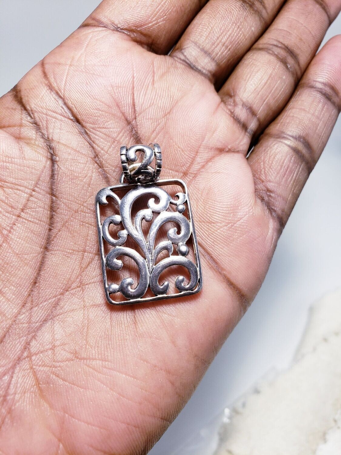 Hand Carved & Engraved Sterling Silver Filigree Tree Of Life Slide Pendant