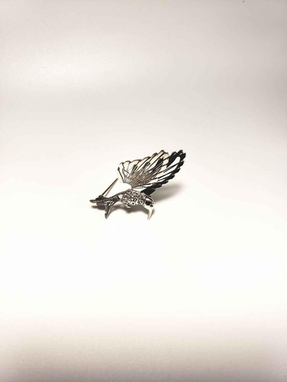Wire Wrapped Sterling Silver Engraved Hummingbird Brooch Pin