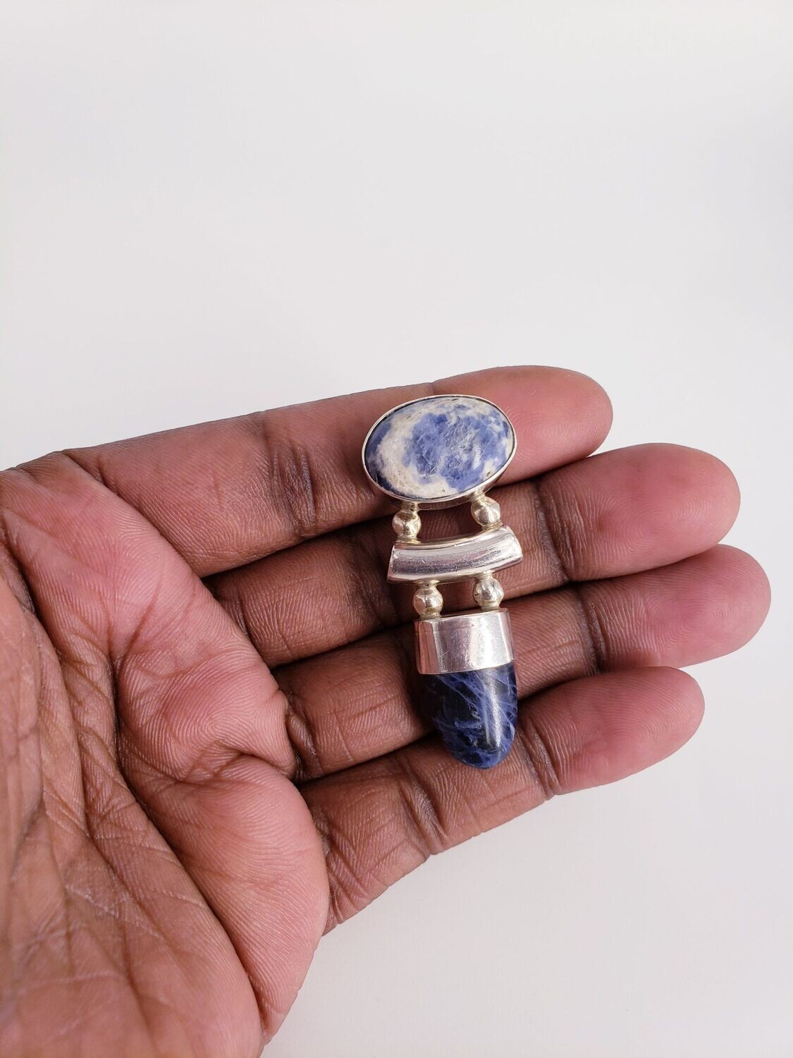 OOAK Hand Made Sterling Silver Mexico Sodalite Cabochon Bullet Pendant