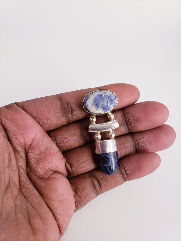 OOAK Hand Made Sterling Silver Mexico Sodalite Cabochon Bullet Pendant