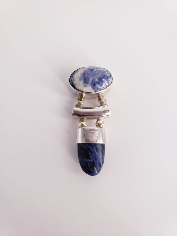 OOAK Hand Made Sterling Silver Mexico Sodalite Cabochon Bullet Pendant