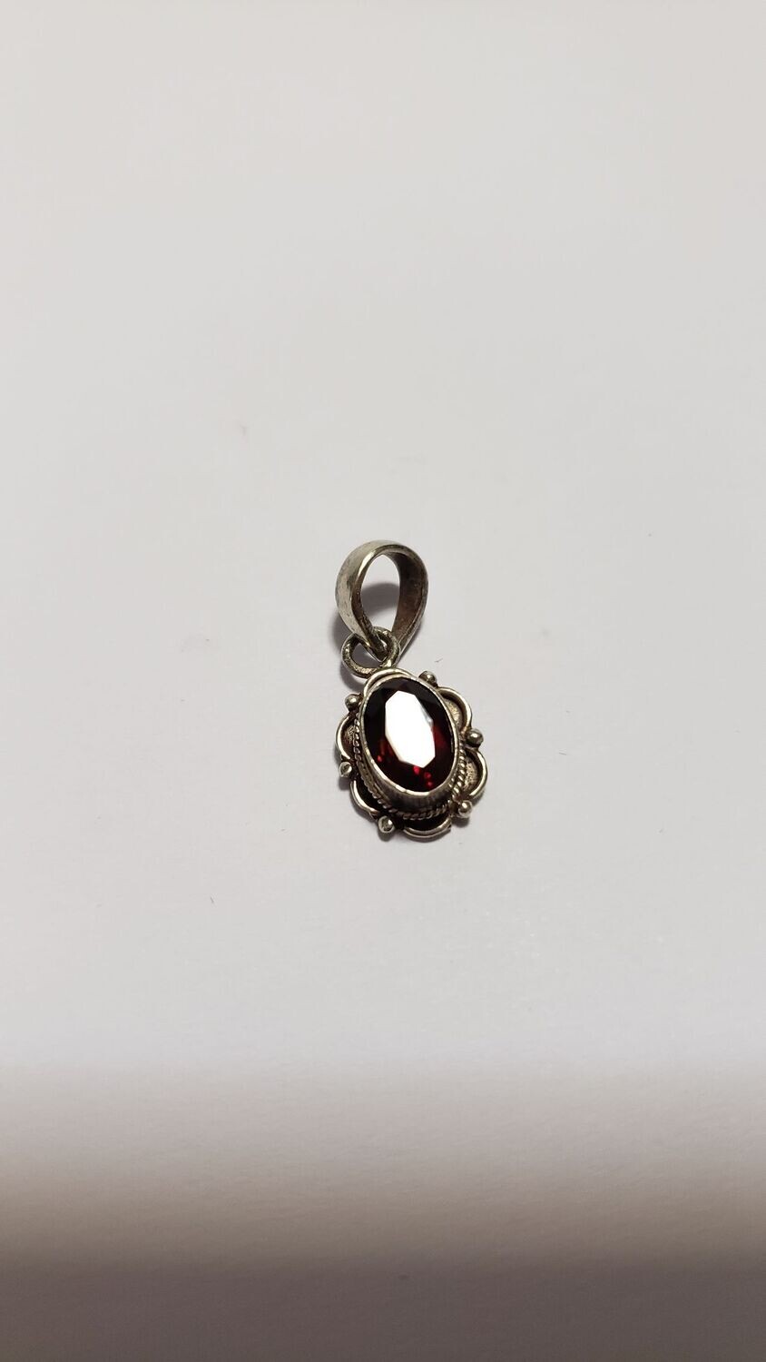 Natural Garnet Ornate Sterling Silver Pendant Charm