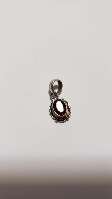 Natural Garnet Ornate Sterling Silver Pendant Charm