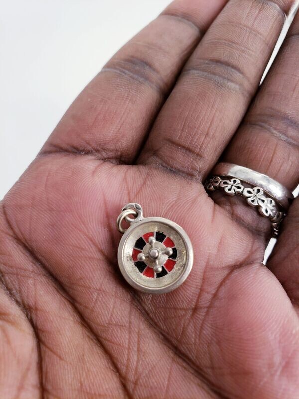 Moving Roulette Wheel Articulates Sterling Silver Inlay Charm Pendant