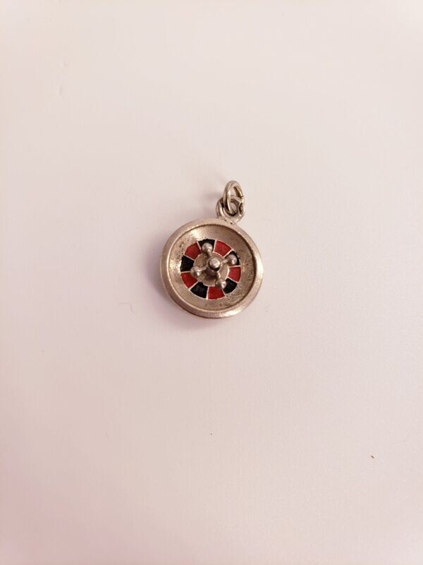 Moving Roulette Wheel Articulates Sterling Silver Inlay Charm Pendant
