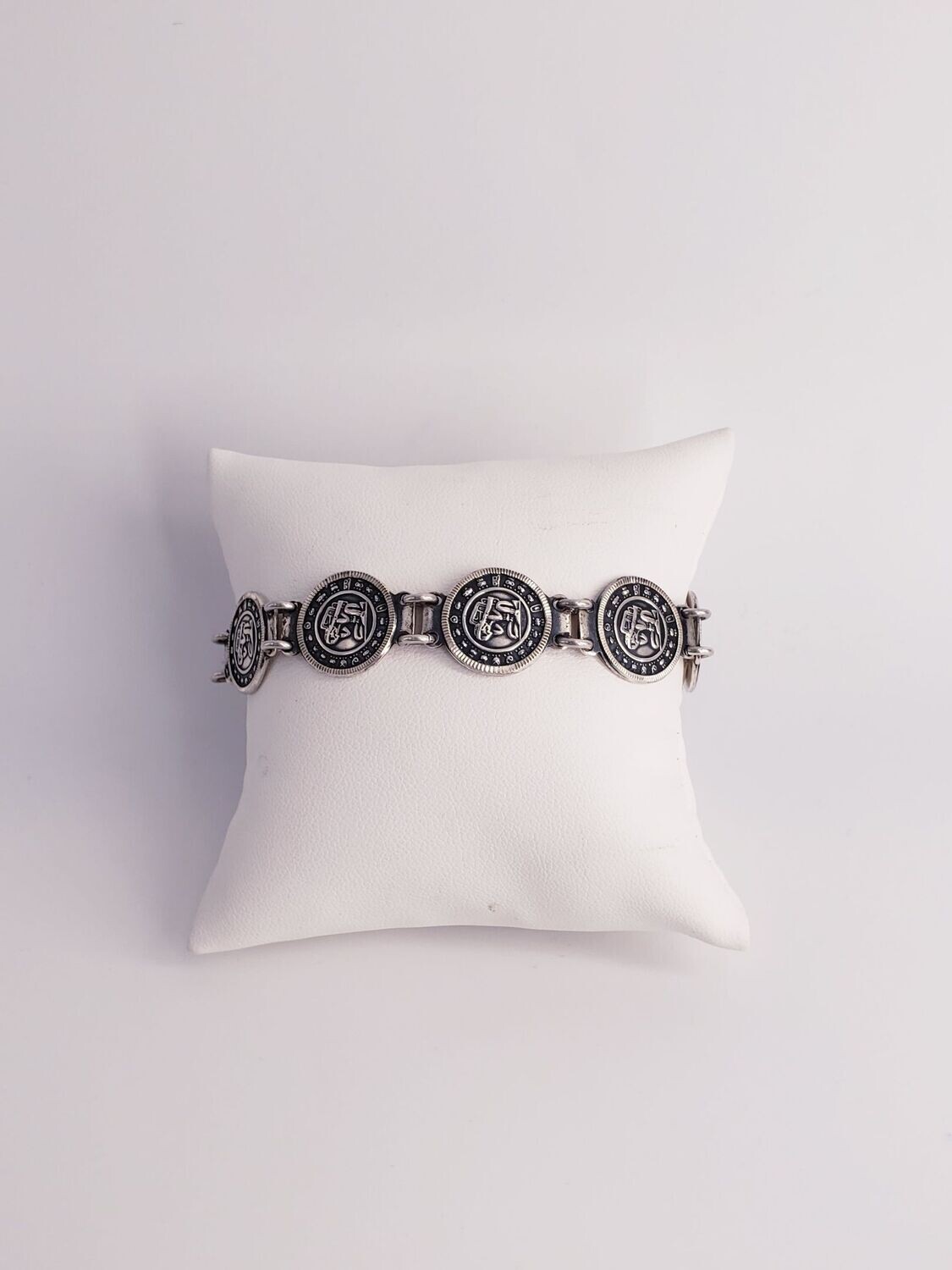 Estate Vintage Mexican Made Sterling Silver Flute Player Panel Bracelet 7.5"