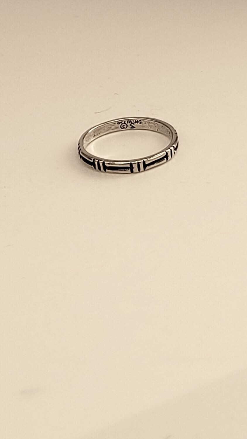 Vintage 2.6mm Sterling Silver Engraved Bamboo Style Ring Size 6.75