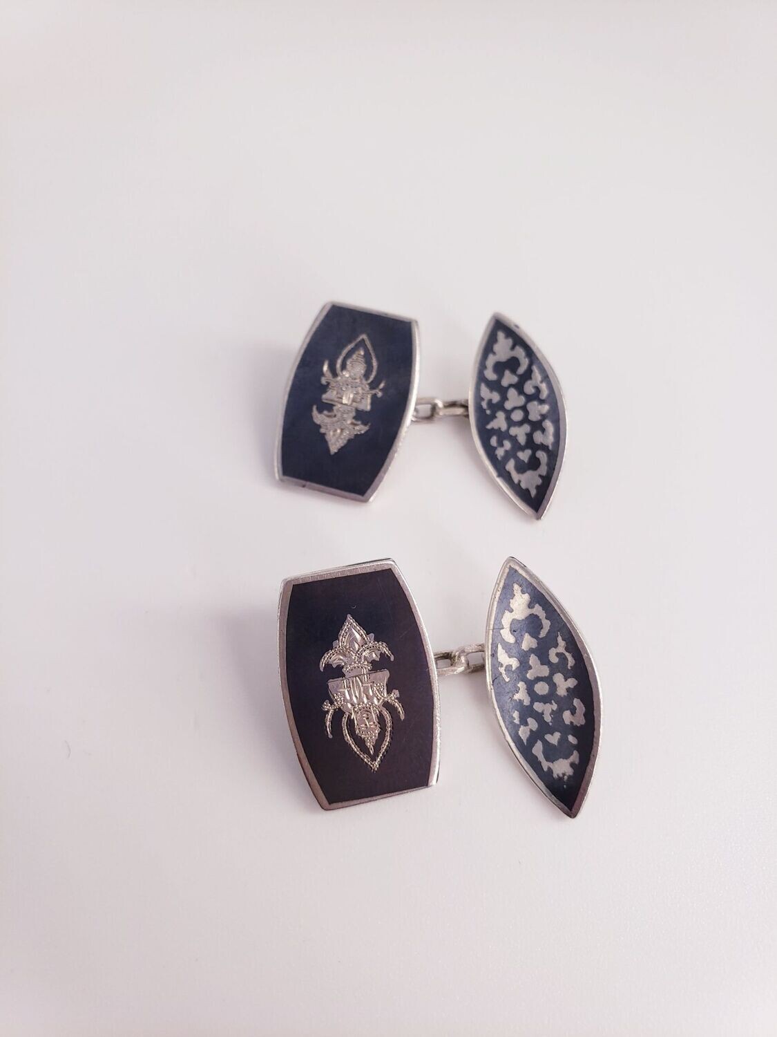 Unique Vintage 60' Sterling Silver Praying Buddha Niello Cufflinks.