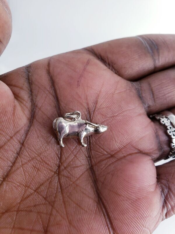 Vintage 3d Sterling Silver Water Buffalo Charm Pendant