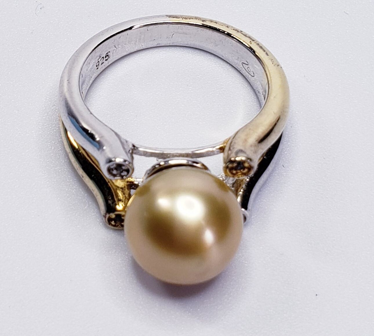 Sterling Silver 2 Tone Pearl Ring Size 7