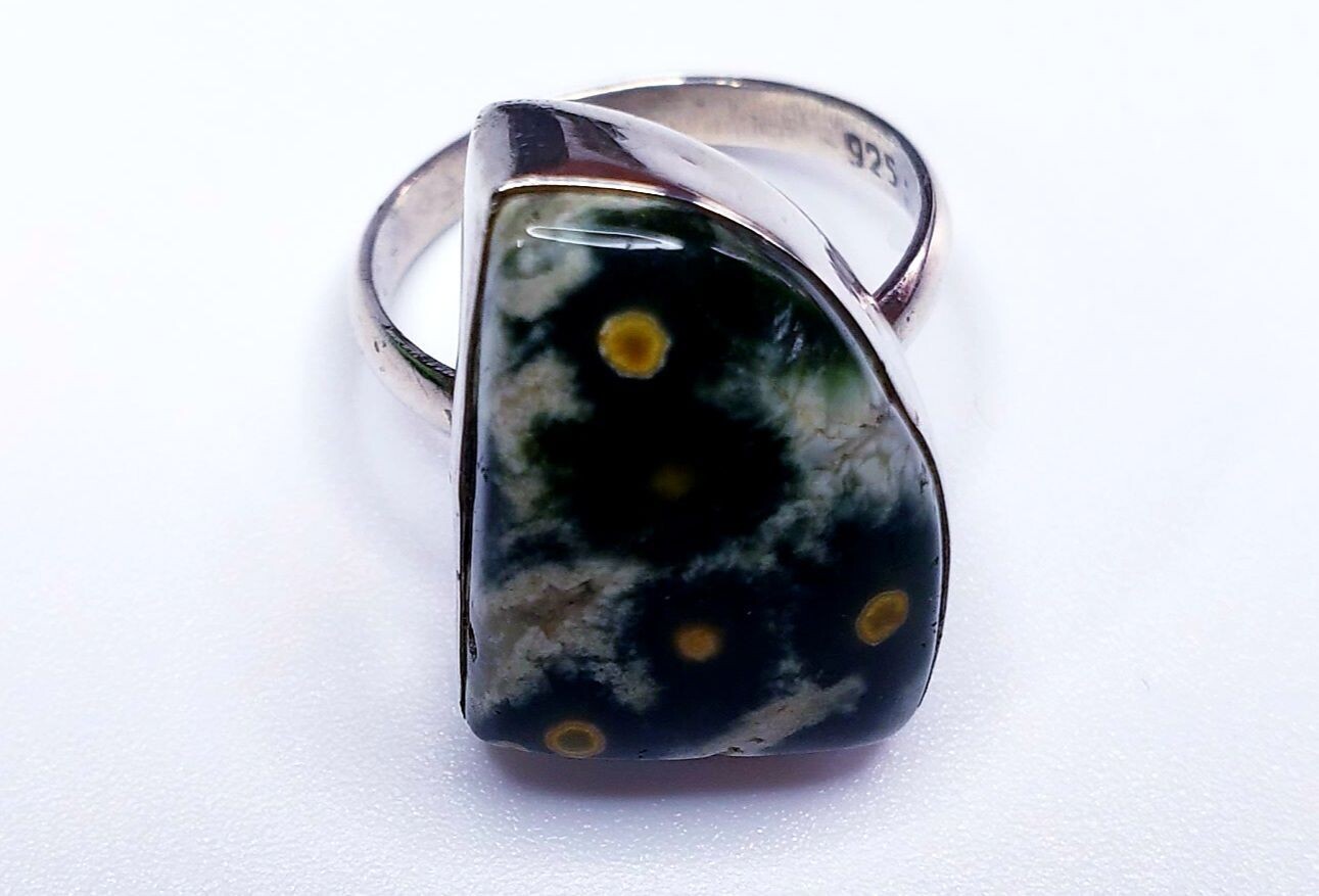 Vintage Sterling Silver Ocean Jasper Cabachon Ring Size 6.5