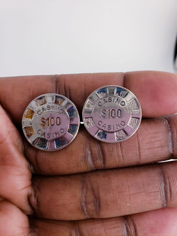 Vintage Sterling Silver 100 Poker Chip Cufflinks