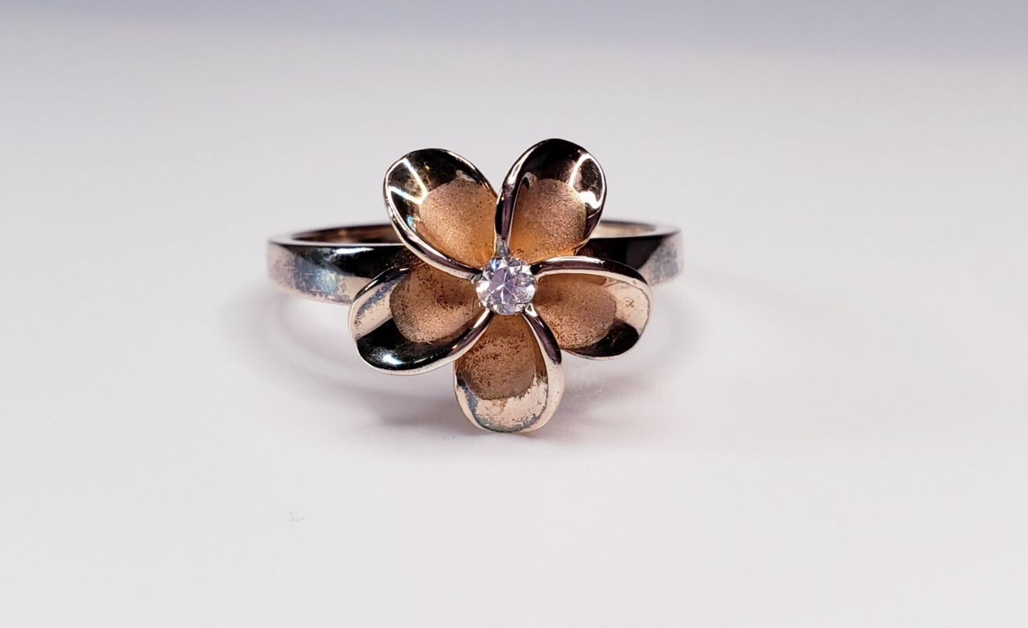 Vintage Rose Gold Vermeil Over Sterling Silver Floral Plumeria Style Ring Sz10