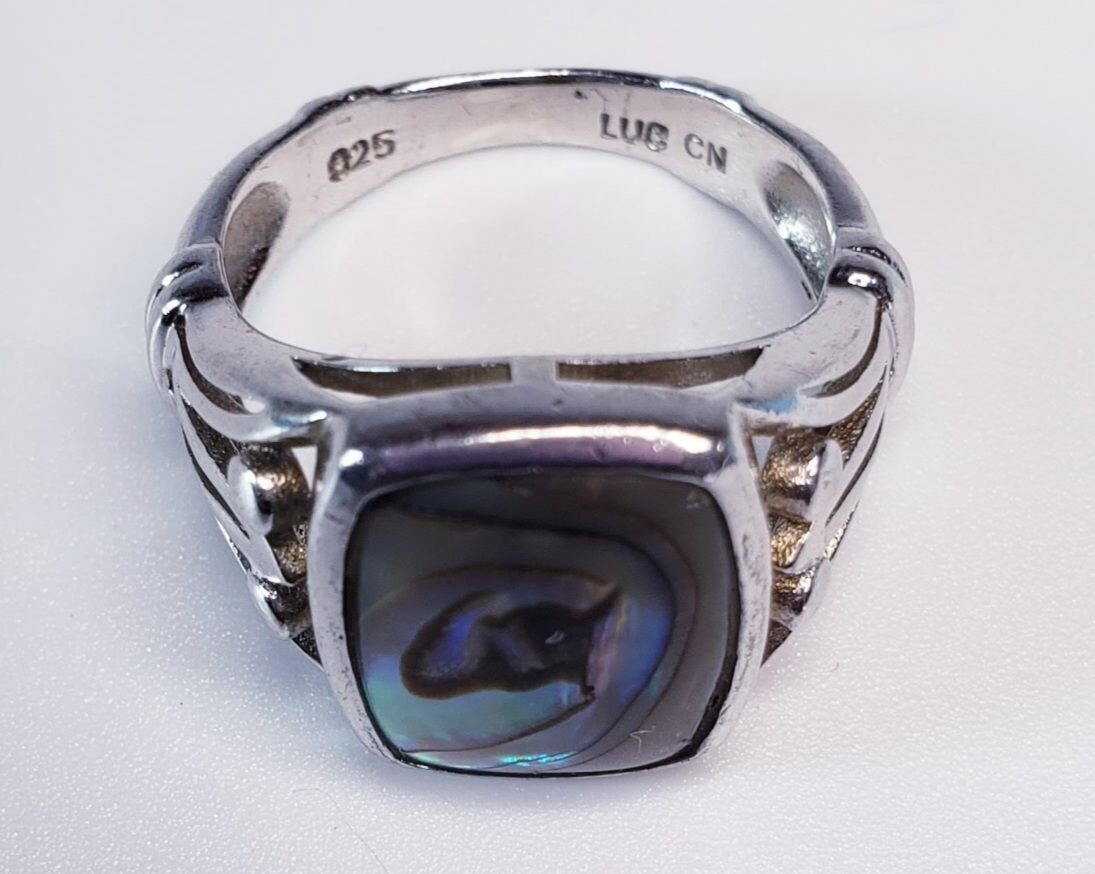 Hand Made Sterling Silver Egyptyian Revival Papyrus Abalone Ring Sz7