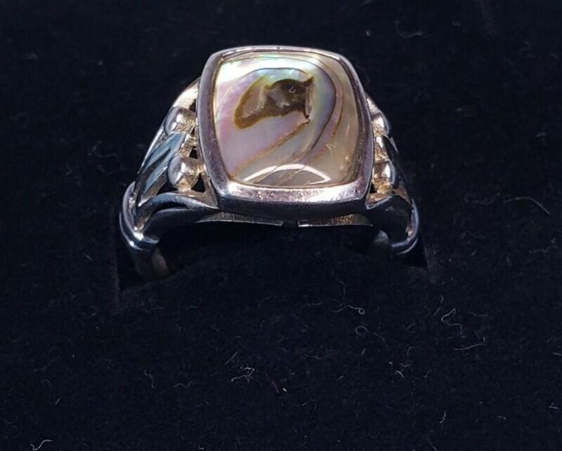 Hand Made Sterling Silver Egyptyian Revival Papyrus Abalone Ring Sz7